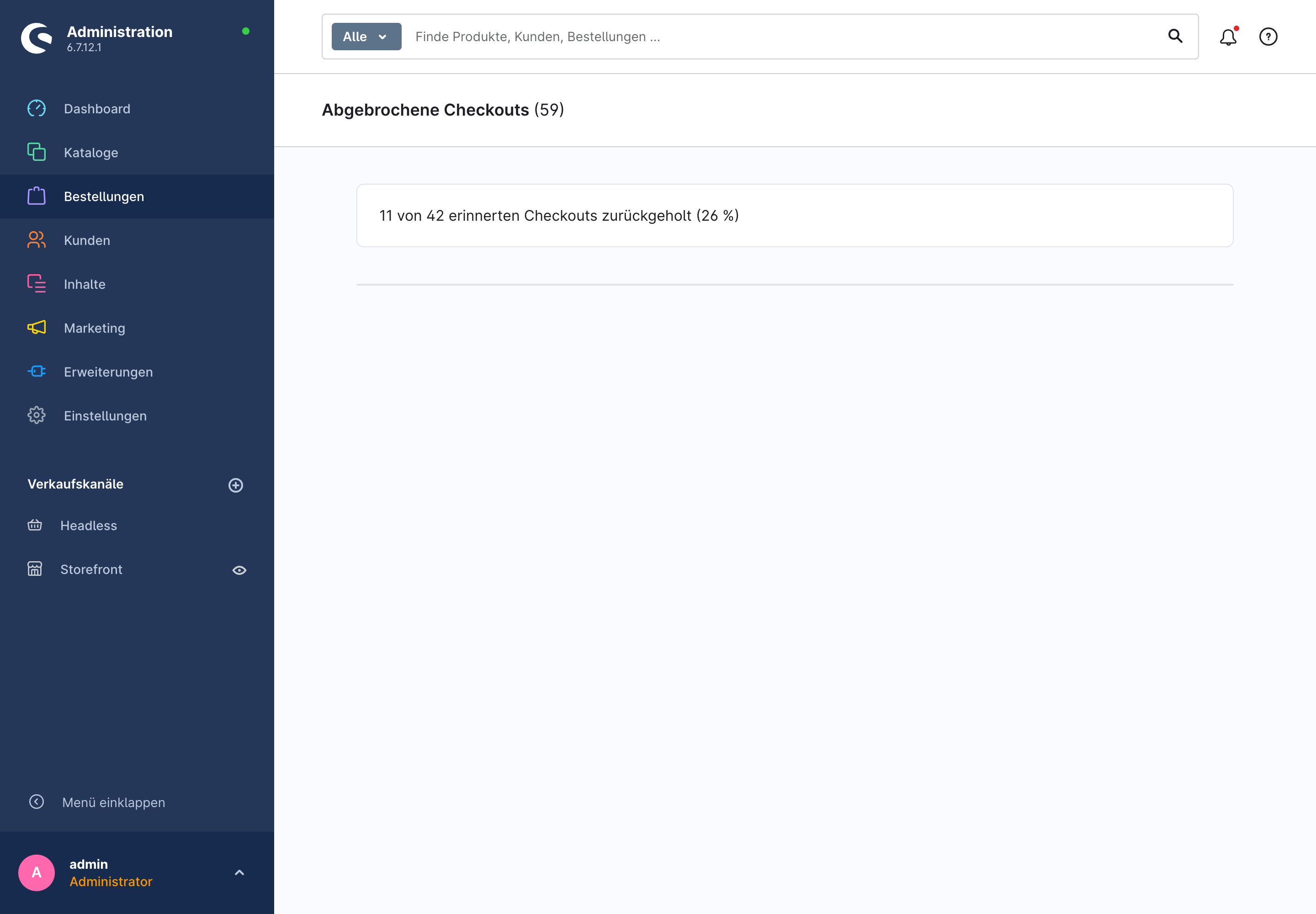 Admin-Liste der abgebrochenen Checkouts