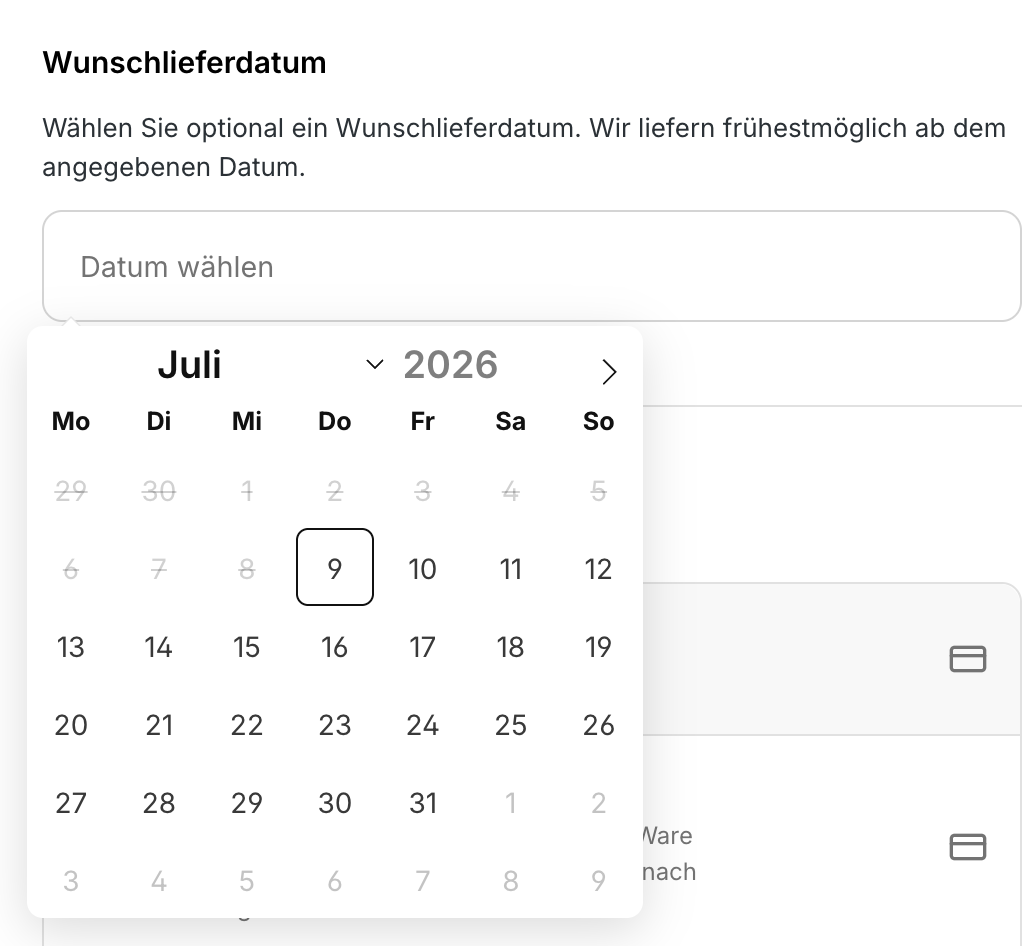 Wunschlieferdatum mit geöffnetem Kalender